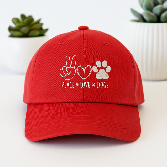 Peace Love Dogs Embroidered Low Profile Baseball Cap | Adjustable Dad Hat | Dog Lover